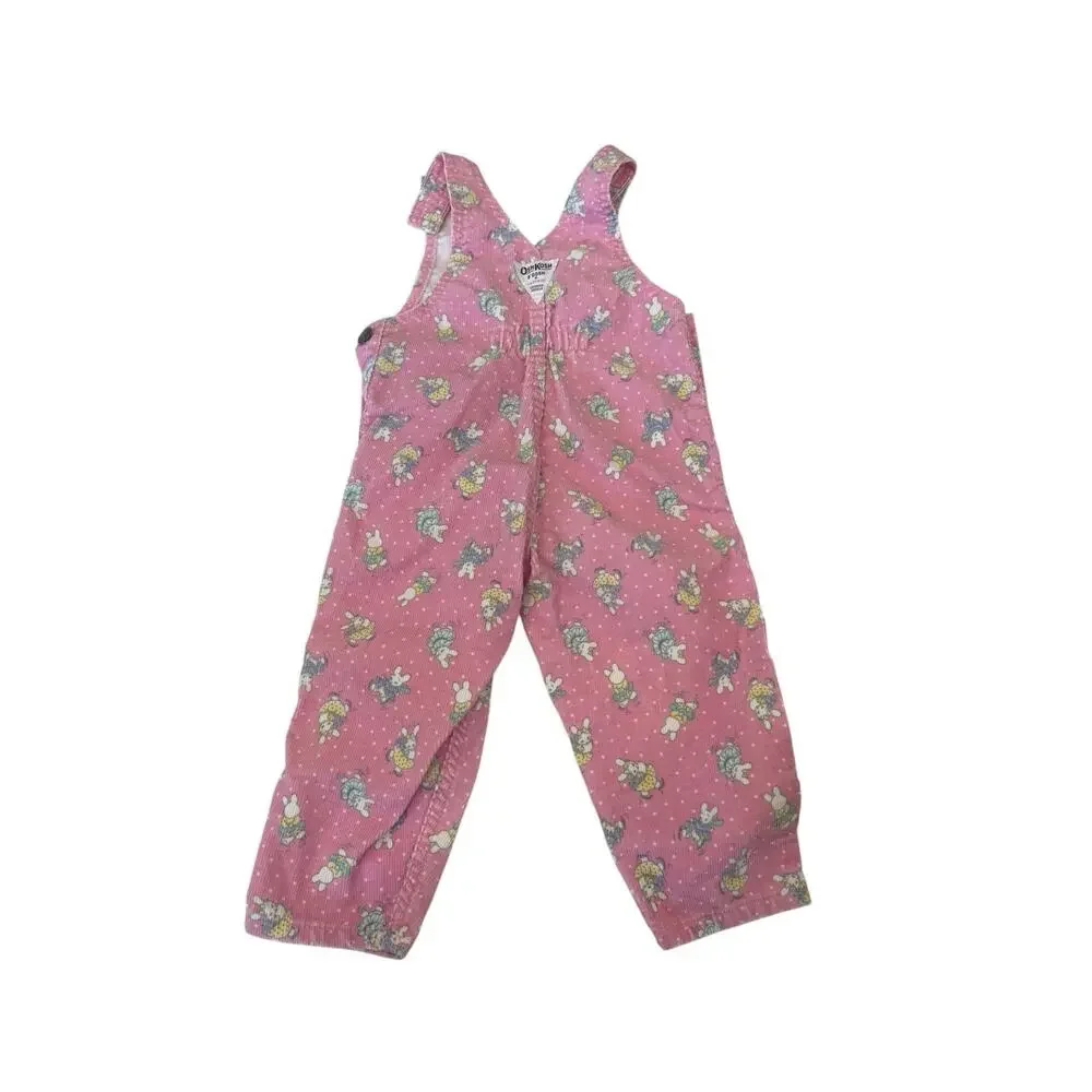 Vintage 90s OshKosh B'gosh Pink Bunny Corduroy Overalls - Size 2T - Made in USA